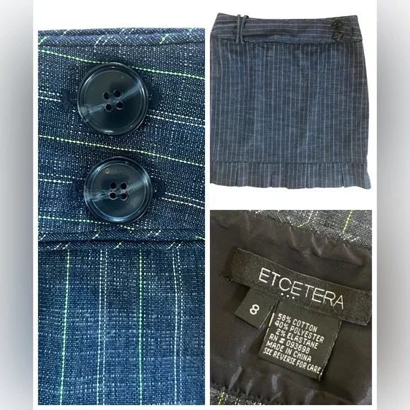Etcetera Blue Green Striped Pleated Hem Skirt Sz 8 - Picture 3 of 7